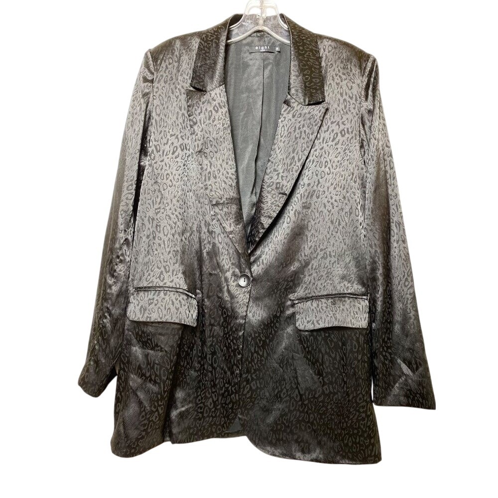 Leopard Print Black Satin Blazer By Eight Paris Medium Sexy Goth Punk Rock Sexy